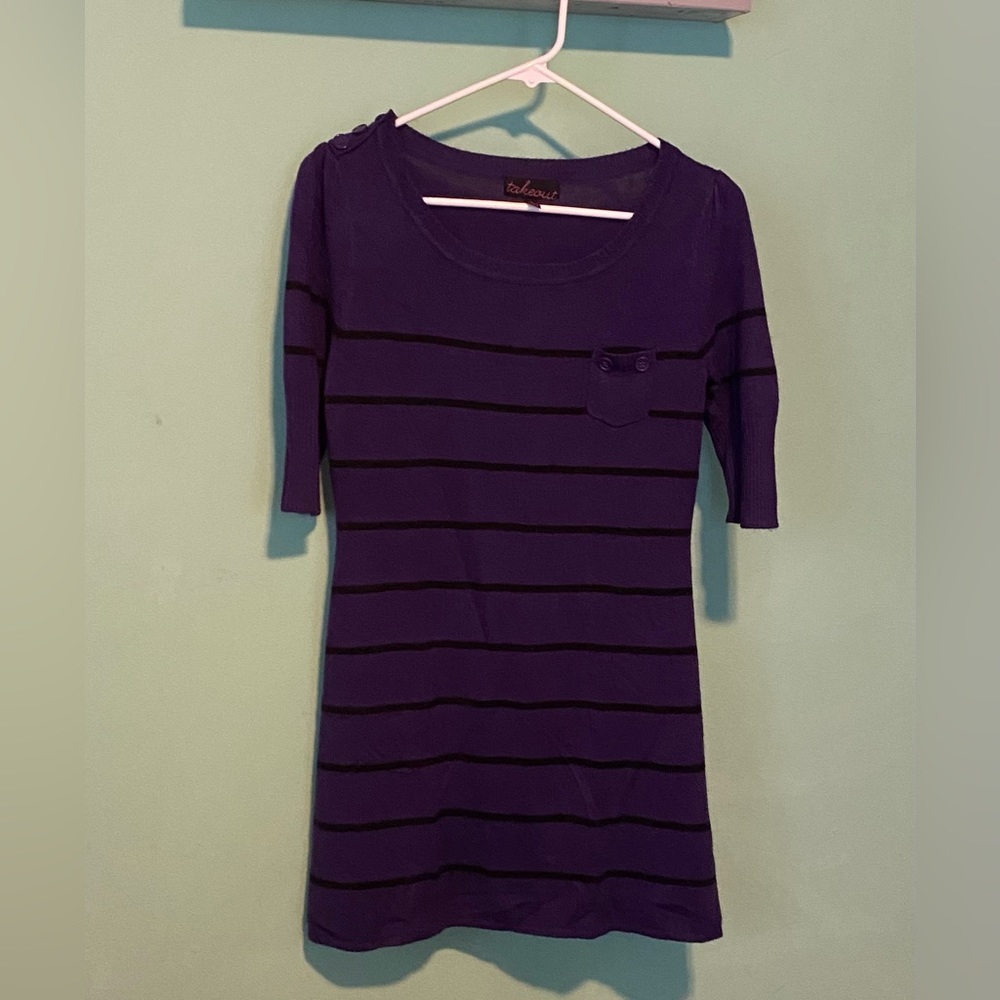 Takeout Purple & Black Striped Sweater Dress